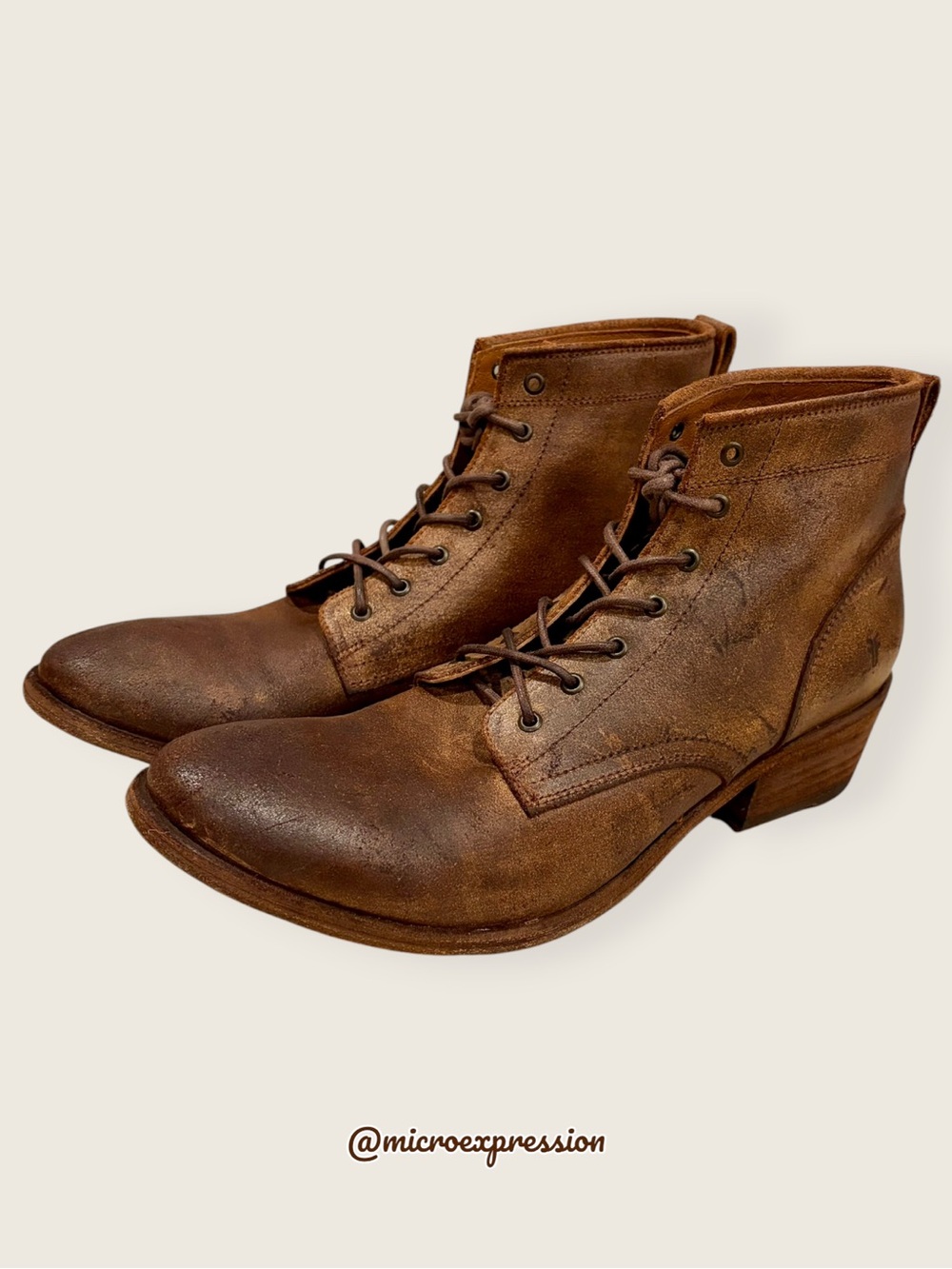 Frye Carson Lace-Up Tan Brown Leather Lace Up Academia Oxford Heeled Ankle Boot - Picture 13 of 16